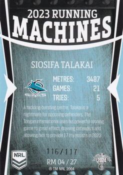 2024 NRL Traders Titanium - Running Machines #RM04 Siosifa Talakai Back